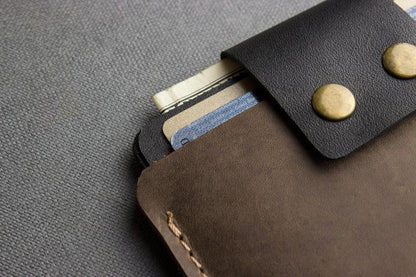  A modern wallet with dual card holders, designed for convenient access and organization of your essential cards.