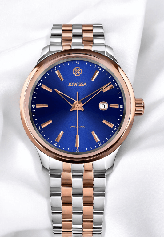  This good-looking Tiro has a vibrant blue dial with calendar function and polished gold-tone markers. 