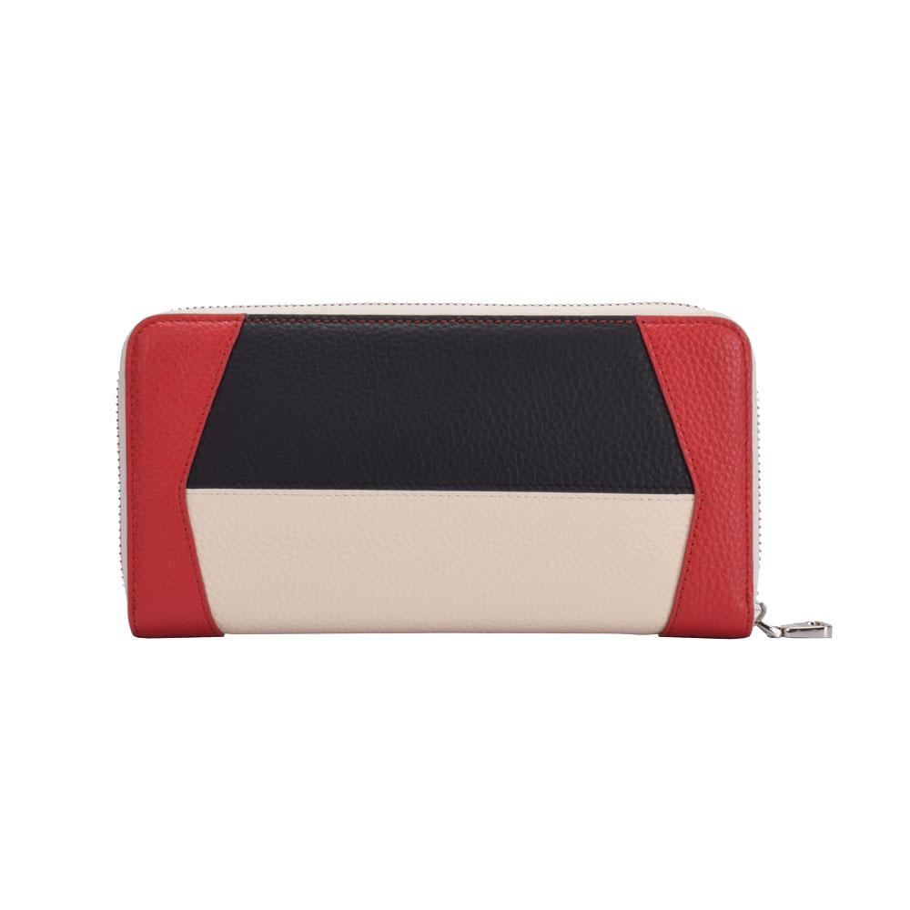 Elegant leather long wallet featuring a sophisticated design with two distinct color blocks for a touch of luxury.