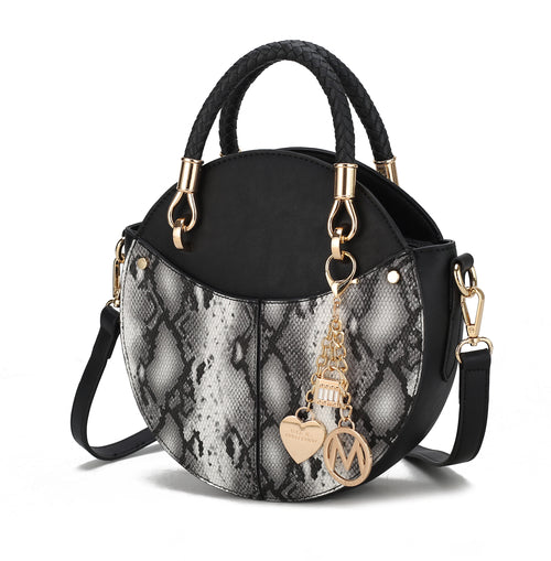 Elegant snake skin vegan bag featuring luxurious gold hardware and a stylish chain, perfect for any chic outfit.