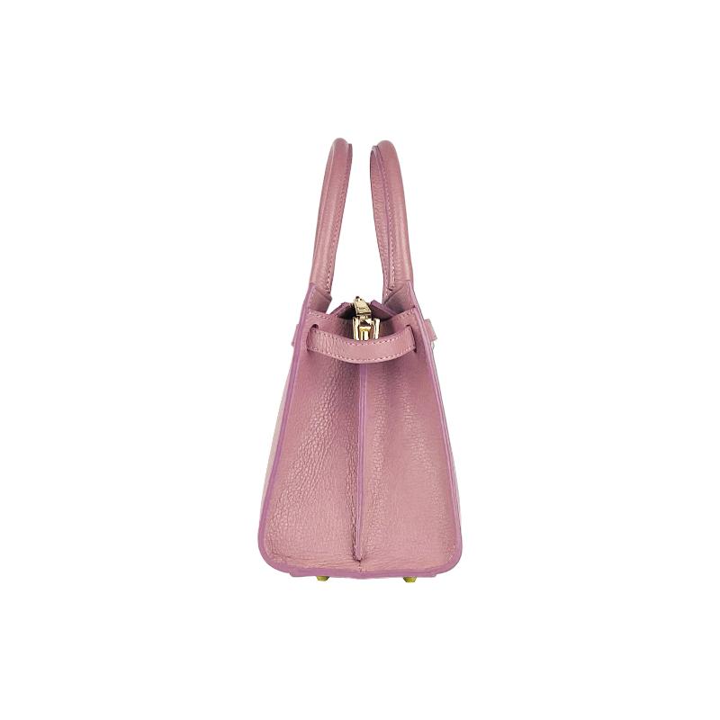 Elegant pink calfskin handbag, showcasing luxurious leather craftsmanship and a chic design for the discerning fashionista.