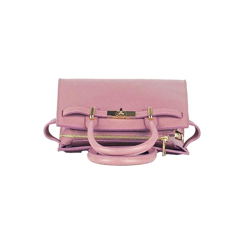 Elegant pink calfskin handbag, showcasing luxurious leather craftsmanship and a chic design for the discerning fashionista.