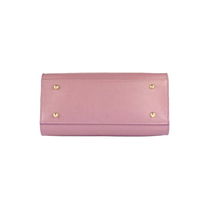 Elegant pink calfskin handbag, showcasing luxurious leather craftsmanship and a chic design for the discerning fashionista.