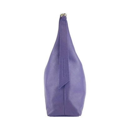 A luxurious purple leather hobo bag featuring a sleek zipper closure, exuding elegance and style.