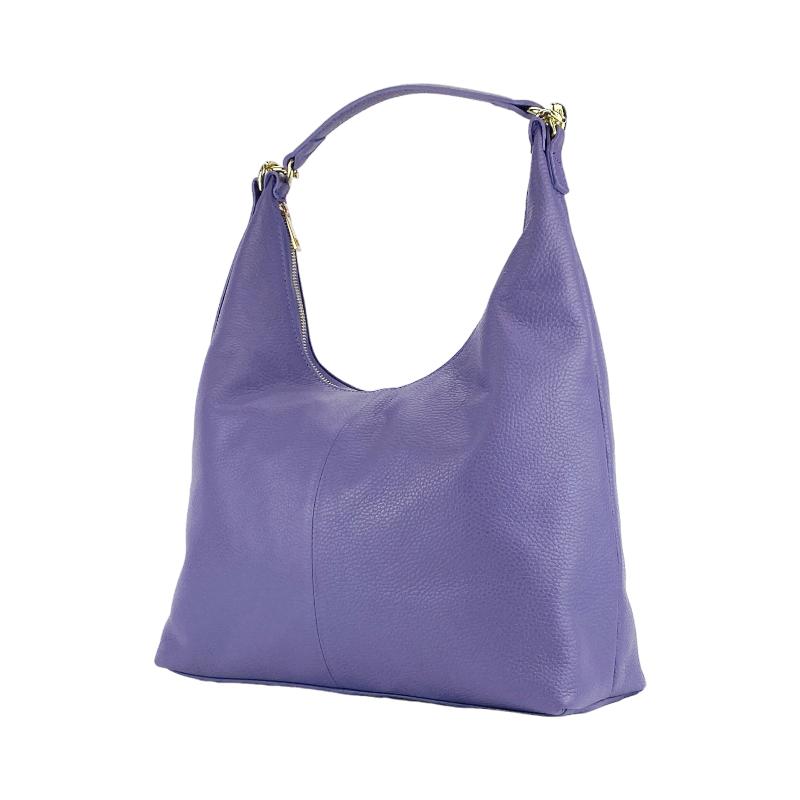 A luxurious purple leather hobo bag featuring a sleek zipper closure, exuding elegance and style.