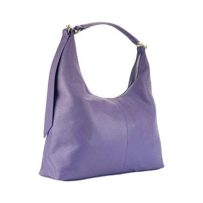 A luxurious purple leather hobo bag featuring a sleek zipper closure, exuding elegance and style.