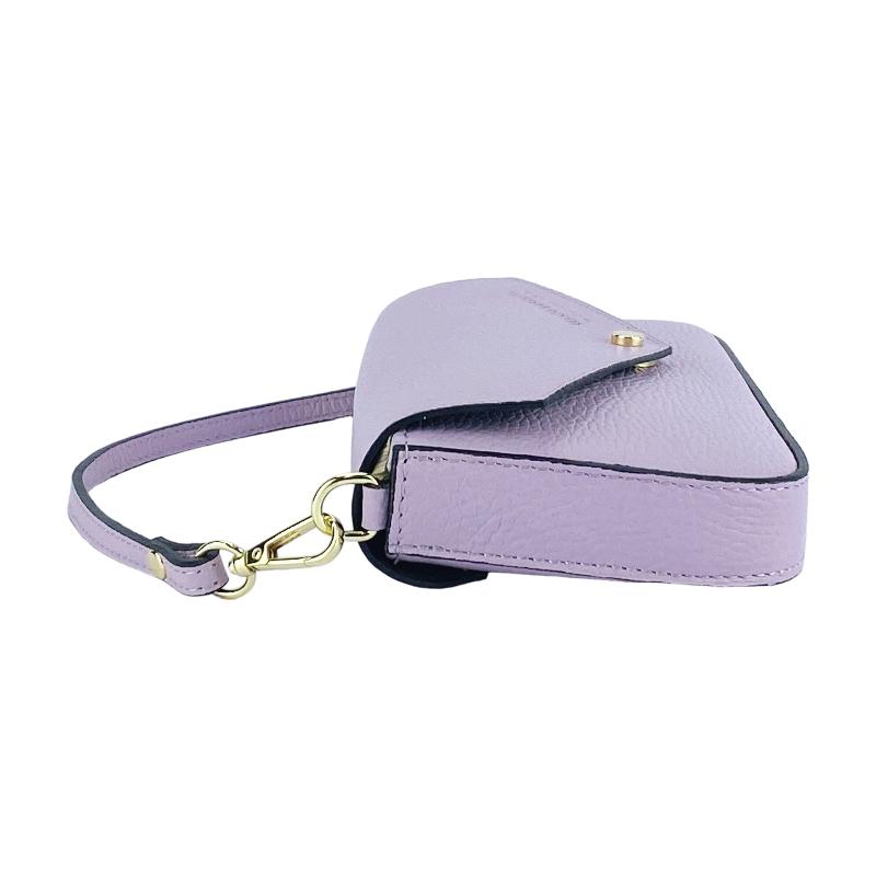 A purple leather crossbody bag featuring a stylish gold clasp, perfect for adding a pop of color to any outfit.