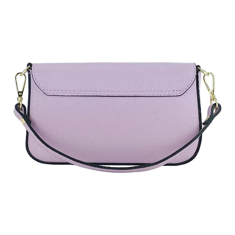 A purple leather crossbody bag featuring a stylish gold clasp, perfect for adding a pop of color to any outfit.