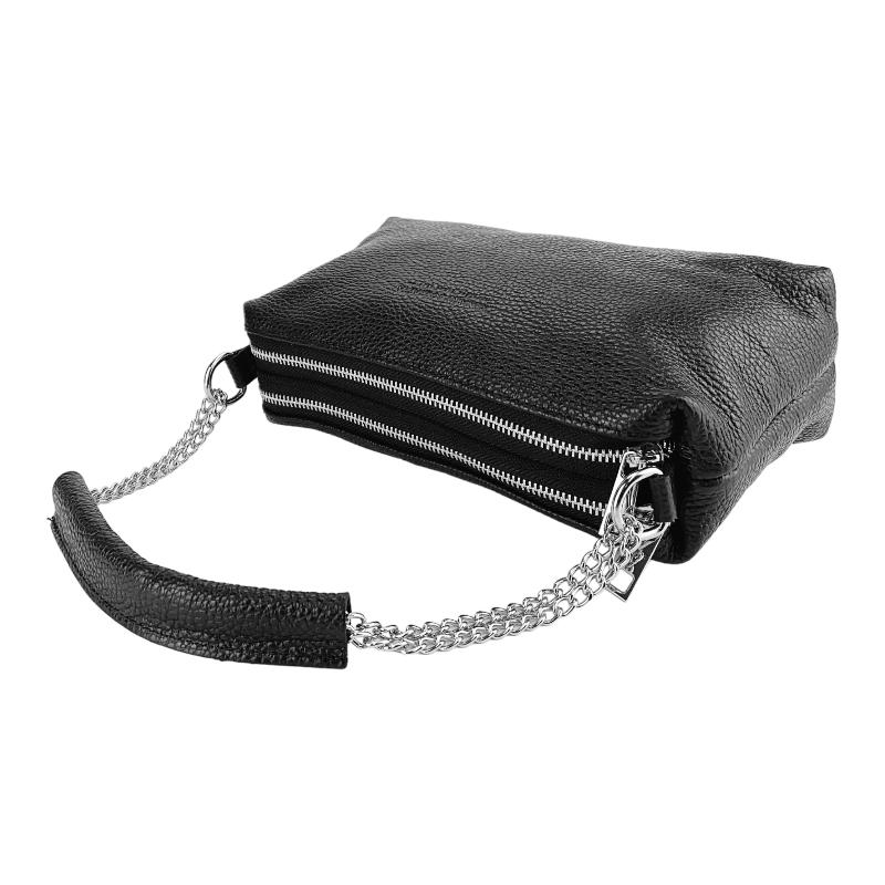 Elegant black purse featuring a chic chain and strap, perfect for adding a touch of sophistication to any ensemble.