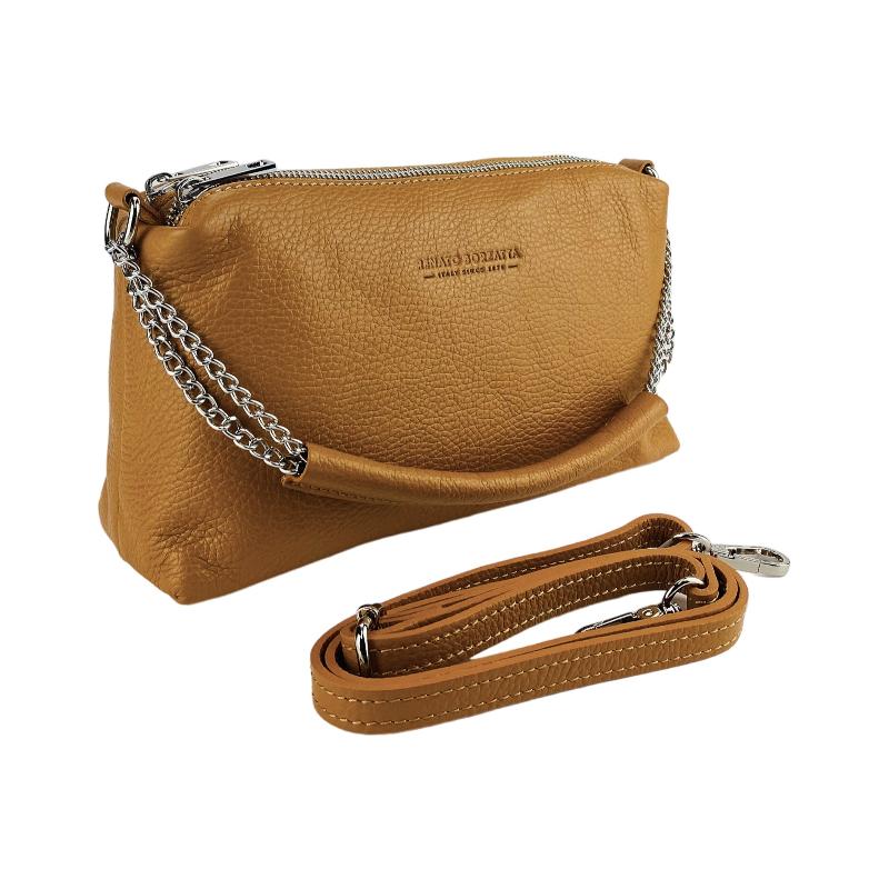 Elegant cognac purse featuring a chic chain and strap, perfect for adding a touch of sophistication to any ensemble.