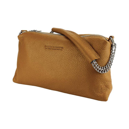 Elegant cognac purse featuring a chic chain and strap, perfect for adding a touch of sophistication to any ensemble.