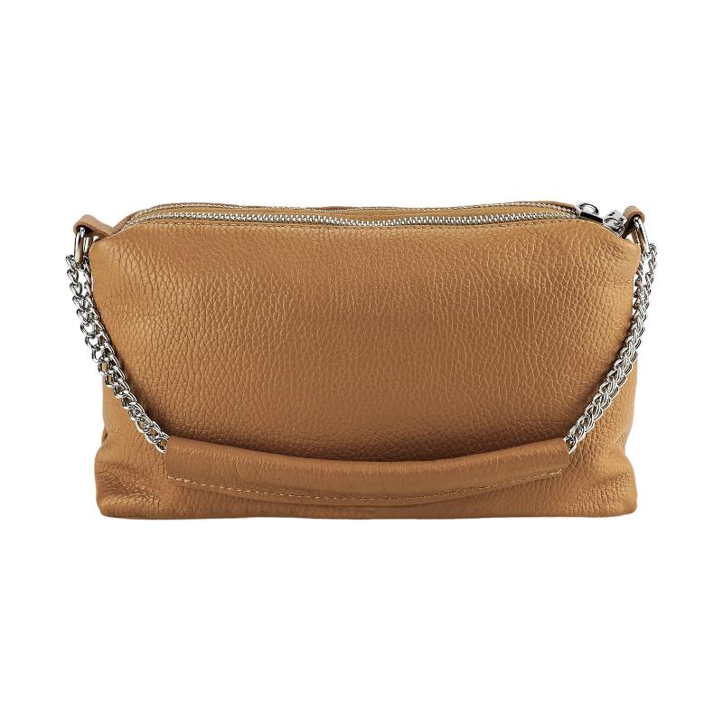 Elegant cognac purse featuring a chic chain and strap, perfect for adding a touch of sophistication to any ensemble.