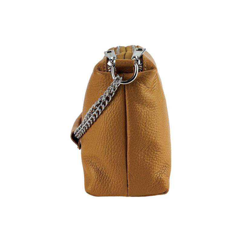 Elegant cognac purse featuring a chic chain and strap, perfect for adding a touch of sophistication to any ensemble.