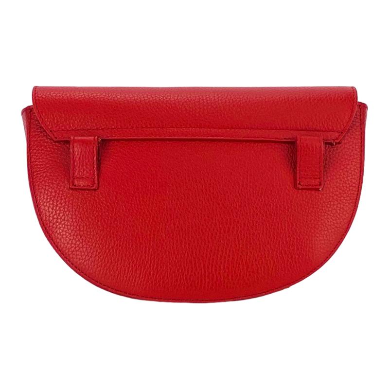 A red leather purse and matching belt featuring a stylish buckle, elegantly displayed on a neutral background.