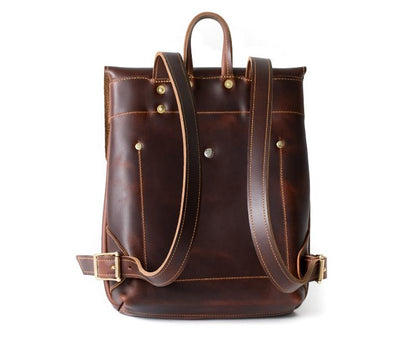 A stylish brown leather backpack crafted from genuine leather, perfect for everyday use and adventures.