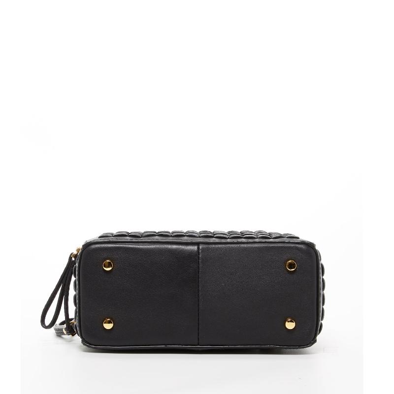 Small black crossbody purse featuring elegant gold hardware, two zipper, perfect for stylish and convenient everyday use.