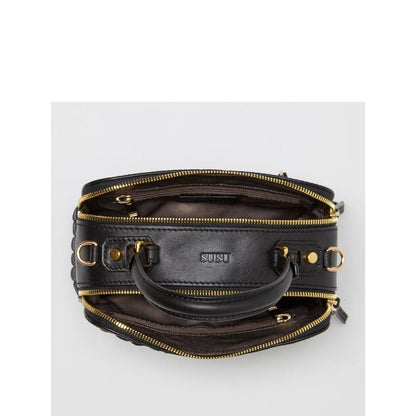 Small black crossbody purse featuring elegant gold hardware, two zipper, perfect for stylish and convenient everyday use.