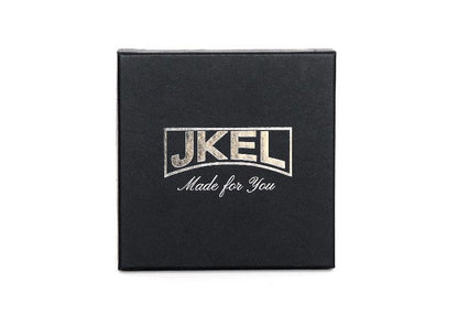 A black gift box featuring the jkel logo, containing a stylish Jkel belt inside.