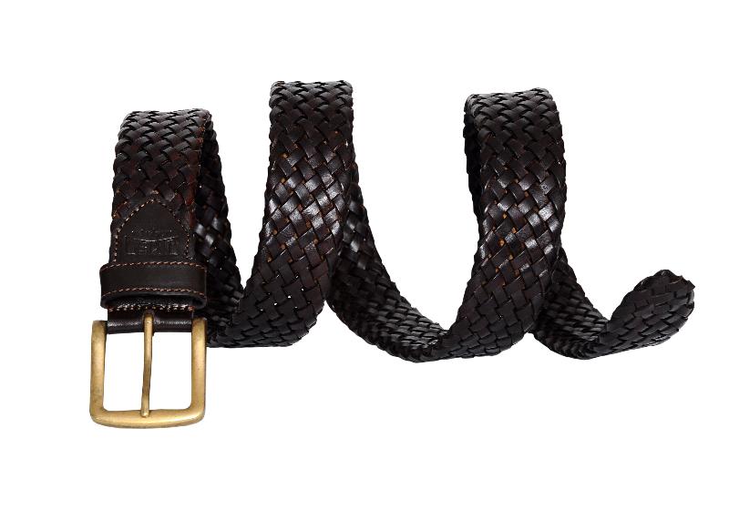 A stylish belt featuring a woven pattern and a shiny gold buckle, perfect for adding flair to any outfit.