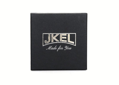 A black box featuring the jkel logo, containing a stylish Jkel belt inside.