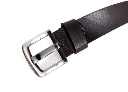 A brown leather belt featuring a polished silver buckle, showcasing a classic and elegant design.