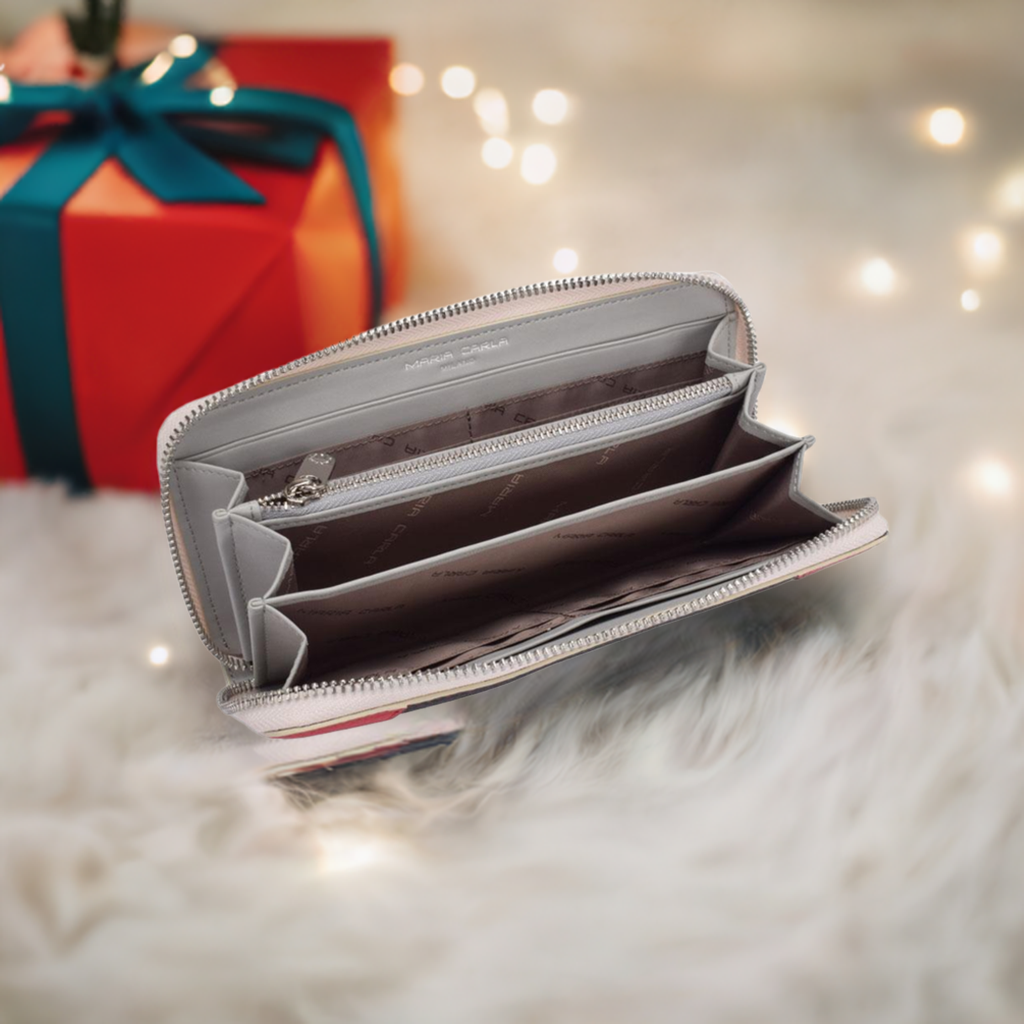 A beautifully wrapped gift encircles an elegant wallet, showcasing a perfect blend of luxury and surprise.